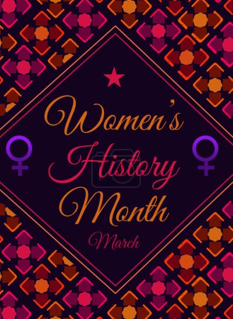 Women's History Month Vertical background in colorful shapes traditional style with typography.