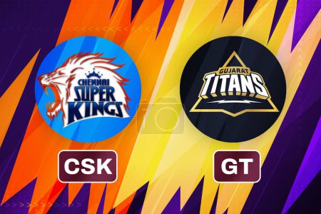 Photo for Chennai Super Kings Vs Gujrat Titans Cricket match fixture concept editorial with shapes. - Royalty Free Image