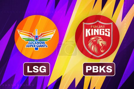 Téléchargez les photos : Lucknow Supergiant Cricket vs Punjab Kings Match Fixture fond avec des formes et un design, toile de fond éditorial - en image libre de droit