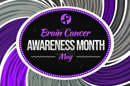 Brain Cancer Awareness Month Tapete mit Band und Typografie in der Mitte des Kreises. Mai soll Bewusstsein für Gehirnkrebs verbreiten