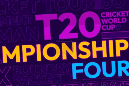 Cricket World Cup T20 Hintergrunddesign mit Typografie auf lila mit Formen und Design.
