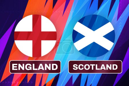 England Vs Scotland Sports Match-Konzept mit bunten Formen und Flaggen