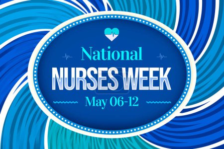 National Nurses Week Blaue Tapete mit medizinischer Typografie geschrieben innerhalb Kreis, Hintergrund. Der 6. bis 12. Mai ist die Woche der Krankenschwestern