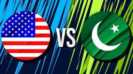 Vereinigte Staaten von Amerika Vs Pakistan Sports Match Fixture Konzeptkulisse mit patriotischem Farbdesign