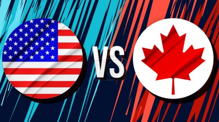 USA Vs Canada Cricket Match Championship Fixture concept backdrop with shapes and flags