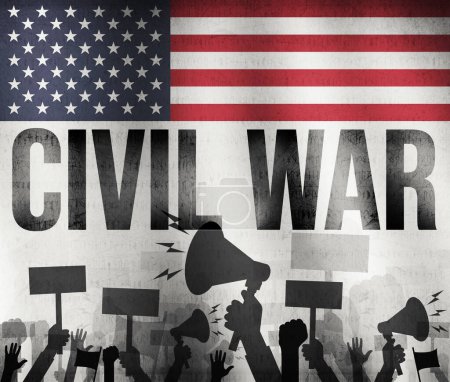 Photo for Civil War background with grunge texture and United States Flag waving in the backdrop along typography. Political concept design - Royalty Free Image