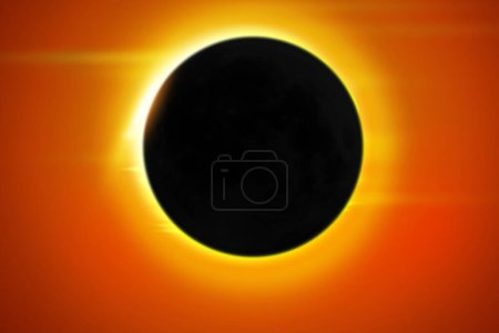 Vollständige Sonnenfinsternis Hintergrund mit glühender Sonne, orangefarbenem Himmel und dunklem Mond davor, der das Licht stoppt. Hintergrund der Sonnenfinsternis
