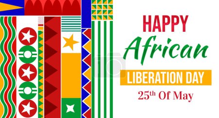 Foto de Fondo de pantalla del Día de la Liberación Africana con coloridas formas tradicionales y tipografía en el lado derecho - Imagen libre de derechos