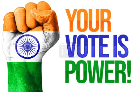 Indian election concept background with flag painted fist on the side. Your vote is power concept design