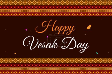 Vesak Day Celebration Hintergrunddesign mit traditioneller Borte und Typografie in der Mitte. Happy Vesak Day Tapete