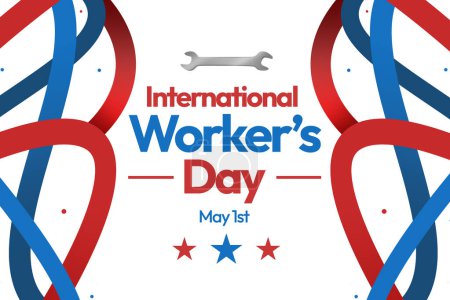 Fondo de pantalla en color azul y rojo con tipografía y líneas aleatorias. 1 de mayo se observa como el Día Internacional de los trabajadores en todo el mundo, telón de fondo