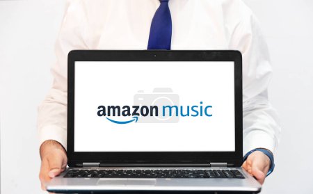 Photo for Amazon Music on Computer Editorial wallpaper. Music service by amazon, tech editorial backdrop - Royalty Free Image