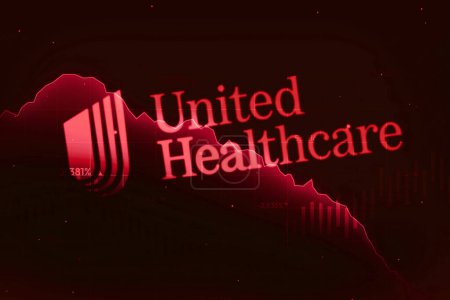 Téléchargez les photos : United Health dans une conception de fond de perte avec graphique rouge et logo lumineux, fond éditorial - en image libre de droit