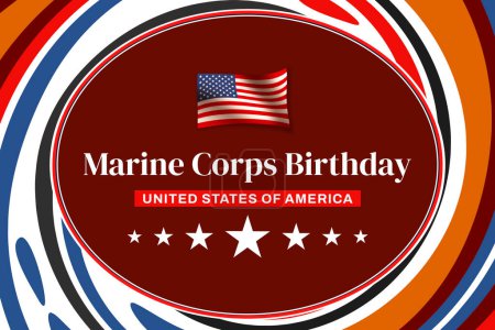 Fondo de pantalla de cumpleaños del Cuerpo de Marines con ondear bandera de Estados Unidos y tipografía a lo largo de las estrellas.
