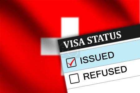 Téléchargez les photos : Visa Suisse délivré sur papier avec pavillon agitateur Visa Suisse délivré sur papier avec pavillon agitateur - en image libre de droit