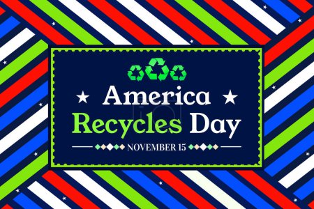 Téléchargez les photos : America Recycles Day papier peint dans les formes colorées vertes et la typographie dans le centre. 15 novembre est observé comme jour recycle aux États-Unis - en image libre de droit