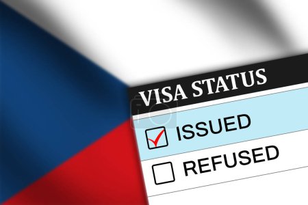 Czech Republic  Visa issued status with flag waving in the backdrop