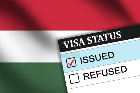 Téléchargez les photos : Hongrie Émission de visa sur papier avec drapeau en arrière-plan - en image libre de droit