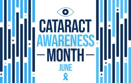 Cataract Awareness Month background design with eye and ribbon along typography. June is observed to spread awareness related to cataract, backdrop
