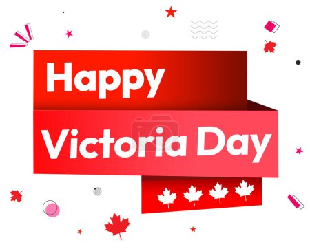 Happy Victoria Day Wallpaper in minimalist colorful style with Typography and Leaf shapes. The day is observed to honor the queen, backdrop design