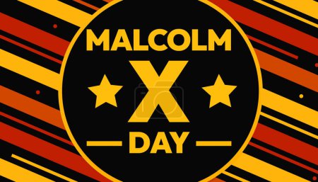 Malcolm X Day Wallpaper Design in Modern Shapes Style with huge typography in the center of circle. Malcolm x day background design