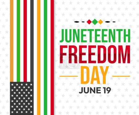 Celebrating the end of Slavery on the June 19, background design with colorful flag and typography. Juneteenth freedom day backdrop