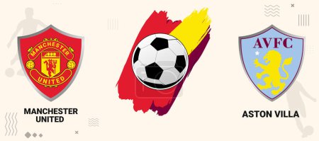Ilustración de Manchester United Vs Aston Villa Football partido accesorio editable fondo de diseño. Diseño del concepto de vectores deportivos y accesorios de fútbol. - Imagen libre de derechos