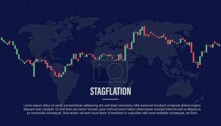 Illustration for Stagflation concept with price movement candlestick for template and world map background vector illustration - Royalty Free Image