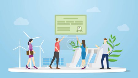 green bond government concept with people and some green energy with modern flat style vector illustration