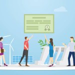 green bond government concept with people and some green energy with modern flat style vector illustration
