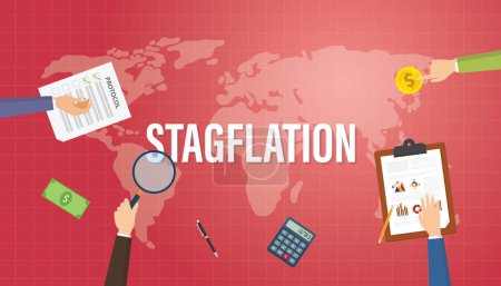 Illustration for Stagflation concept with people hand on top of the table with red background and modern flat style vector illustration - Royalty Free Image