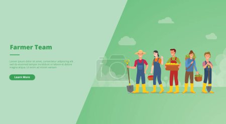 Ilustración de Concepto de equipo de agricultores para página web aterrizaje banner plantilla o presentación de diapositivas cubierta vector ilustración - Imagen libre de derechos