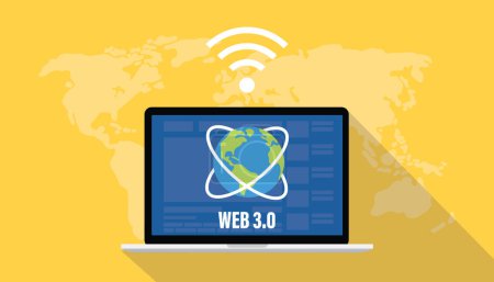 Téléchargez les illustrations : Web 3.0 concept technologie avec icône et connexion internet wifi avec illustration vectorielle moderne de style plat - en licence libre de droit