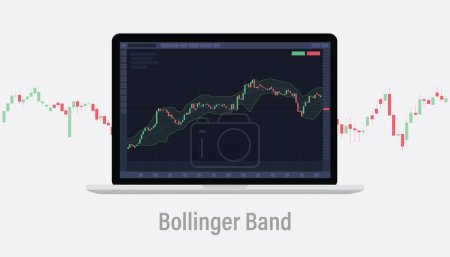 Illustration for Bollinger band technical analysis indicator concept on laptop screen with candlestick with modern flat style vector illustration - Royalty Free Image