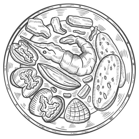 Ilustración de Bouillabaisse francia comida cocina aislado garabato dibujado a mano boceto con esquema estilo vector ilustración - Imagen libre de derechos