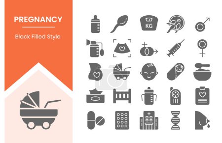 Illustration for Pregnancy icon set collection pack with filled black style vector illustration - Royalty Free Image
