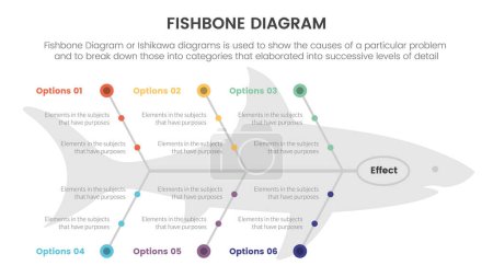 Fischgrätendiagramm fischförmige Infografik mit kleinen Kreis-Punkt-Verbindungsinformationen mit Fischform Hintergrundkonzept für Dia-Präsentationsvektor