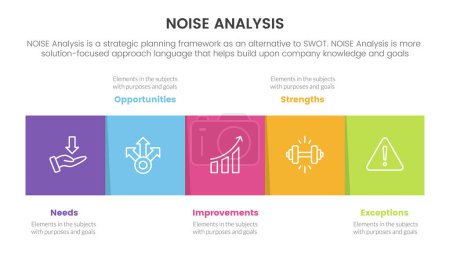 Illustration for Noise business strategic analysis improvement infographic with square box right direction information concept for slide presentation vector - Royalty Free Image