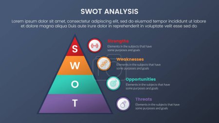 Illustration for Swot analysis concept with pyramid right side for infographic template banner with four point list information vector - Royalty Free Image