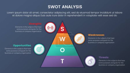 Illustration for Swot analysis concept with pyramid shape vertical for infographic template banner with four point list information vector - Royalty Free Image