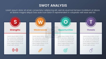 Illustration for Swot analysis concept with big boxed banner table information for infographic template banner with four point list information vector - Royalty Free Image