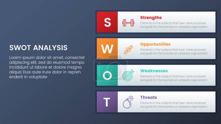 Illustration for Swot analysis concept with vertical square box layout for infographic template banner with four point list information vector - Royalty Free Image