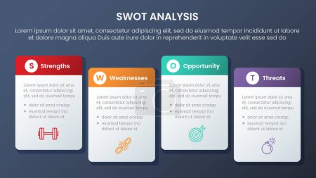 Illustration for Swot analysis concept with table square shape box right direction information for infographic template banner with four point list information vector - Royalty Free Image