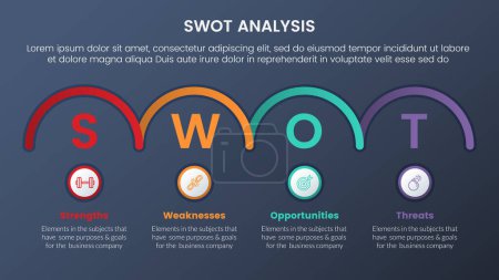 Illustration for Swot analysis concept with half circle shape horizontal for infographic template banner with four point list information vector - Royalty Free Image