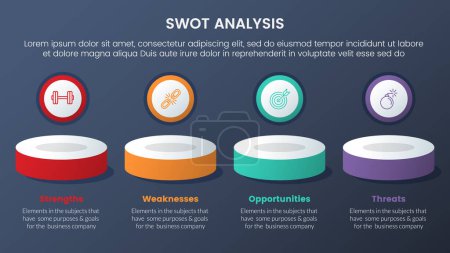 Illustration for Swot analysis concept with product showcase horizontal line for infographic template banner with four point list information vector - Royalty Free Image