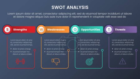Illustration for Swot analysis concept with table and circle shape with outline linked for infographic template banner with four point list information vector - Royalty Free Image