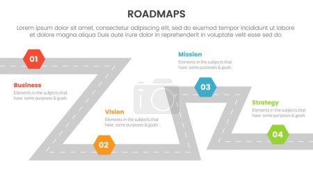 Illustration for Business roadmaps process framework infographic 3 stages with meandered roadway and light theme concept for slide presentation vector - Royalty Free Image