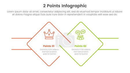 Illustration for Versus or compare and comparison concept for infographic template banner with skewed rotate square shape with two point list information vector - Royalty Free Image