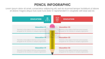 Illustration for Pencil education infographic 3 point stage template with data vs compare two box table for slide presentation vector - Royalty Free Image