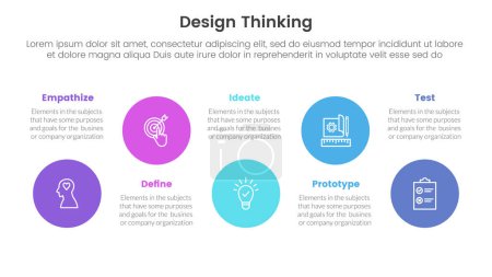 Illustration for Design thinking process infographic template banner with big circle timeline ups and down with 5 point list information for slide presentation vector - Royalty Free Image
